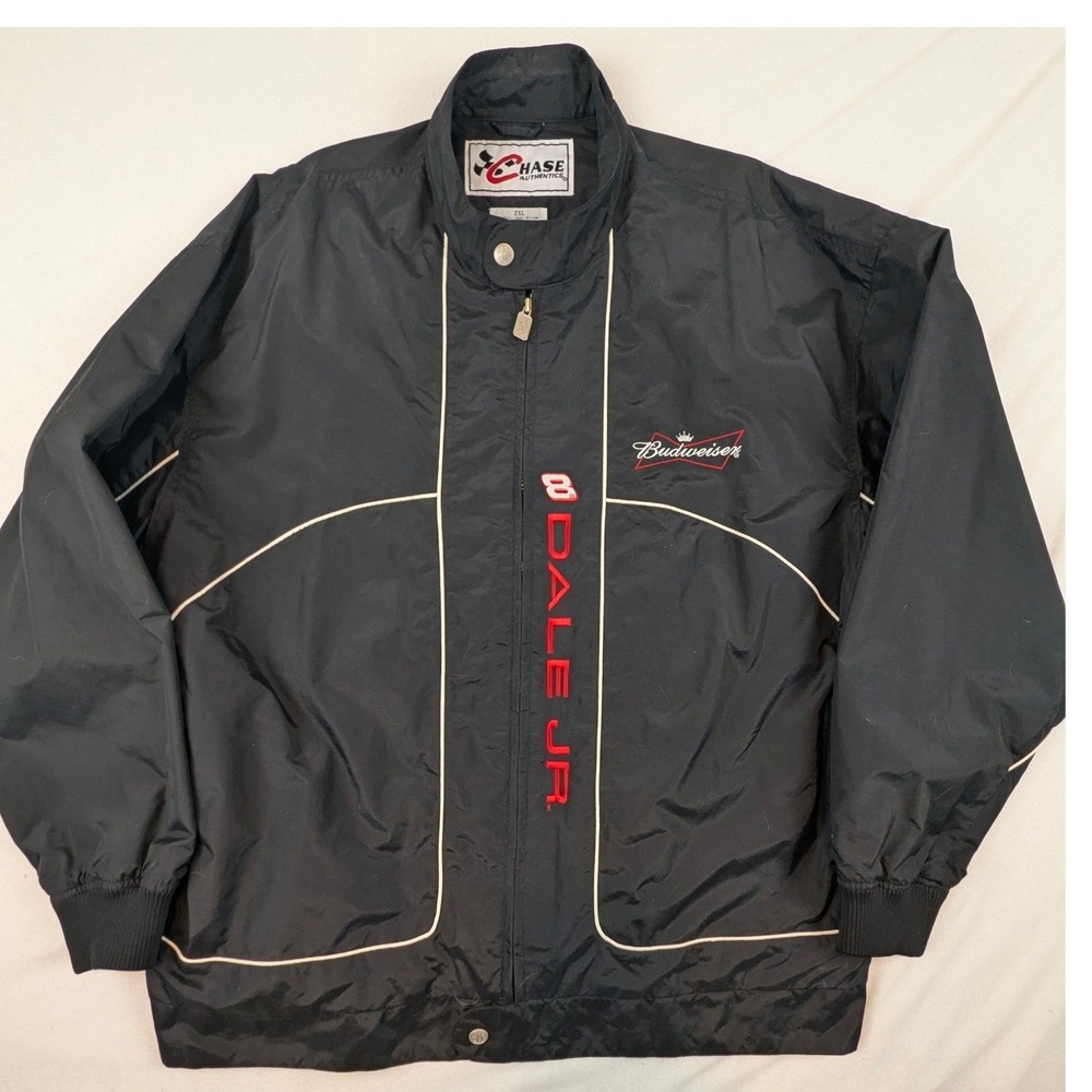 Budweiser DaleJr Chase Authentics  Racing Jacket Men 2XL Black Nylon Windbreaker
